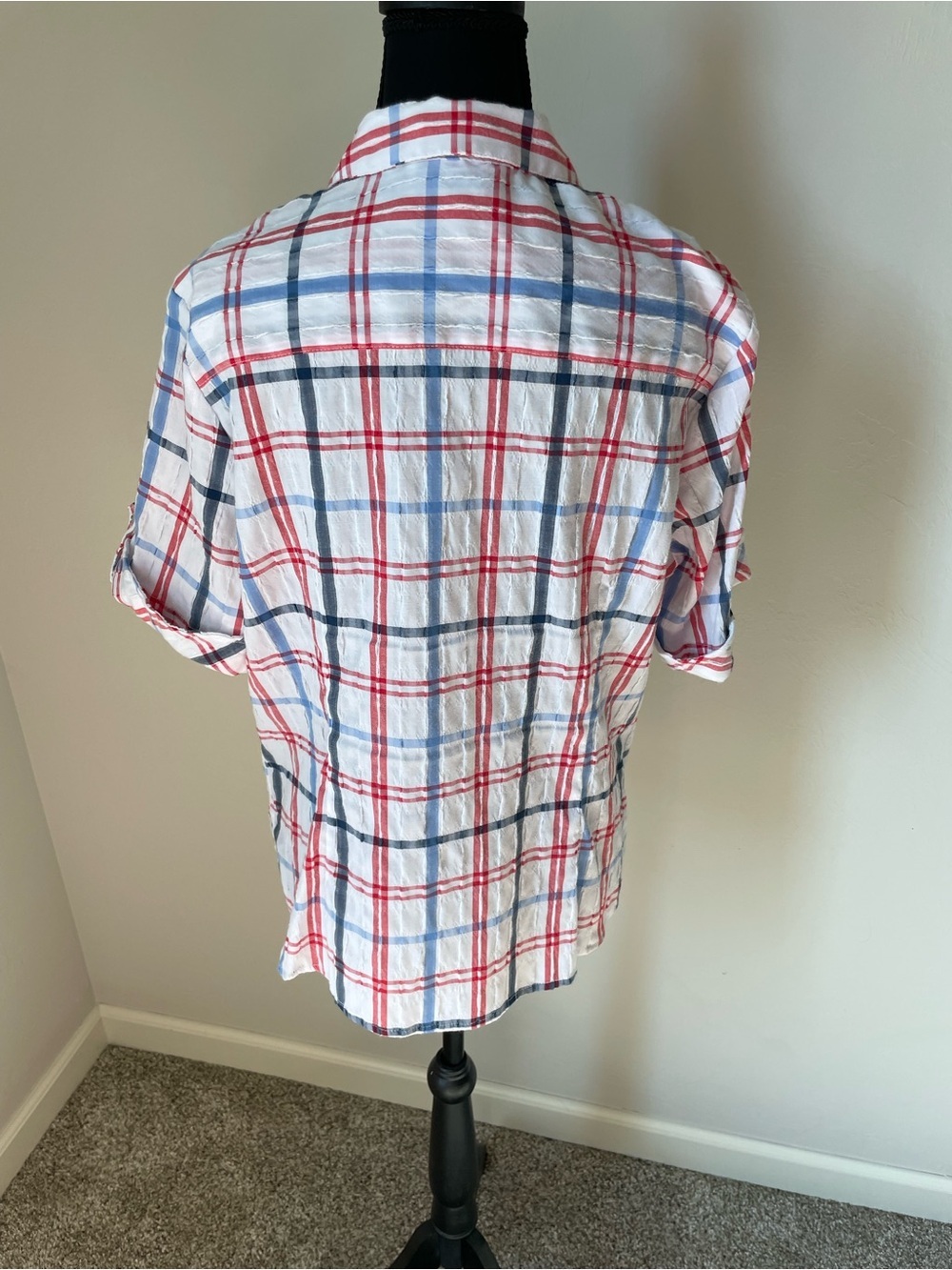 Allison Daley White Plaid Button-Down Shirt with Red & Blue Checks - Picture 2 of 6